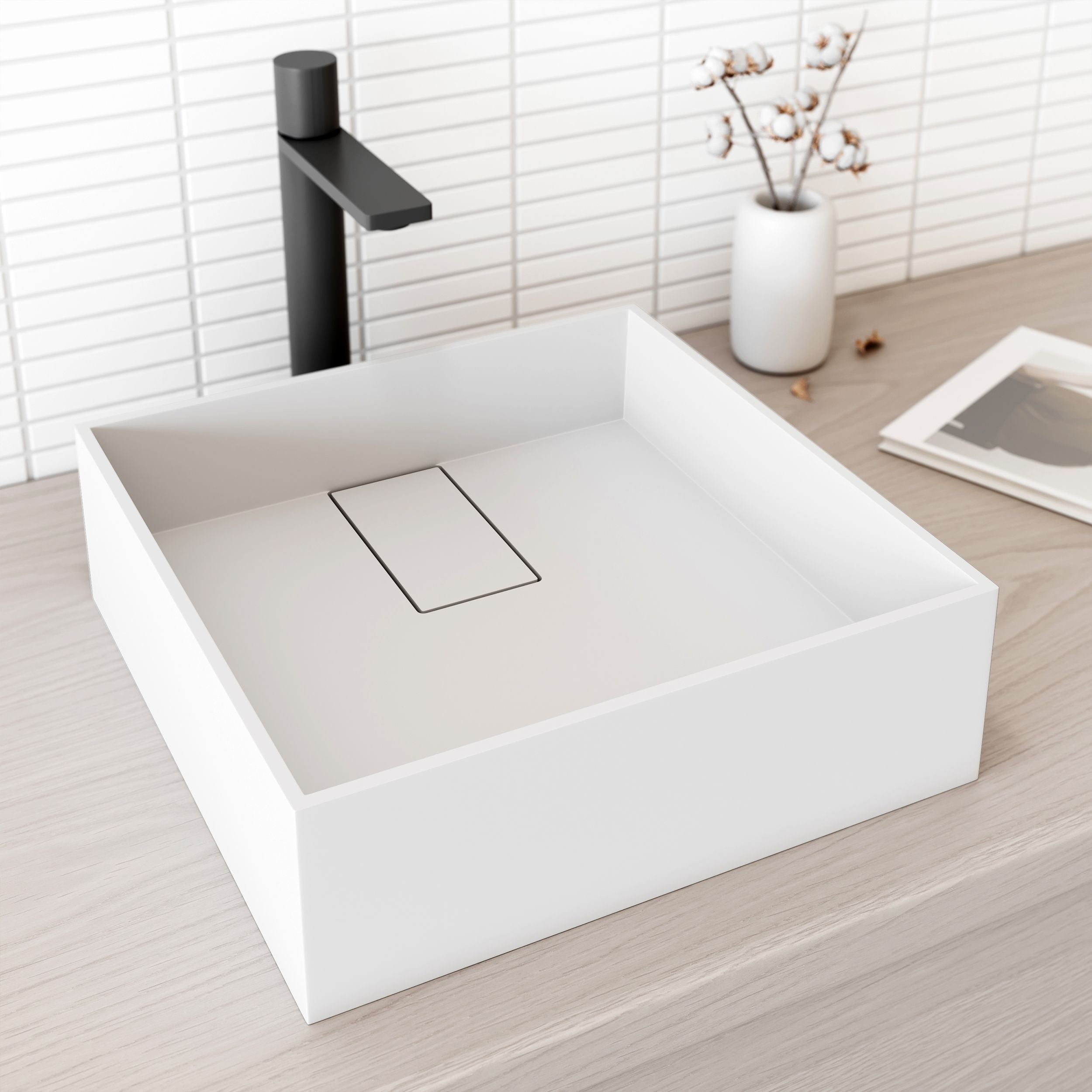 VIGO Bryant Mattestone 15x15 in tiefweißem Badezimmer Spüle / Becken mit quadratischem Gefäß