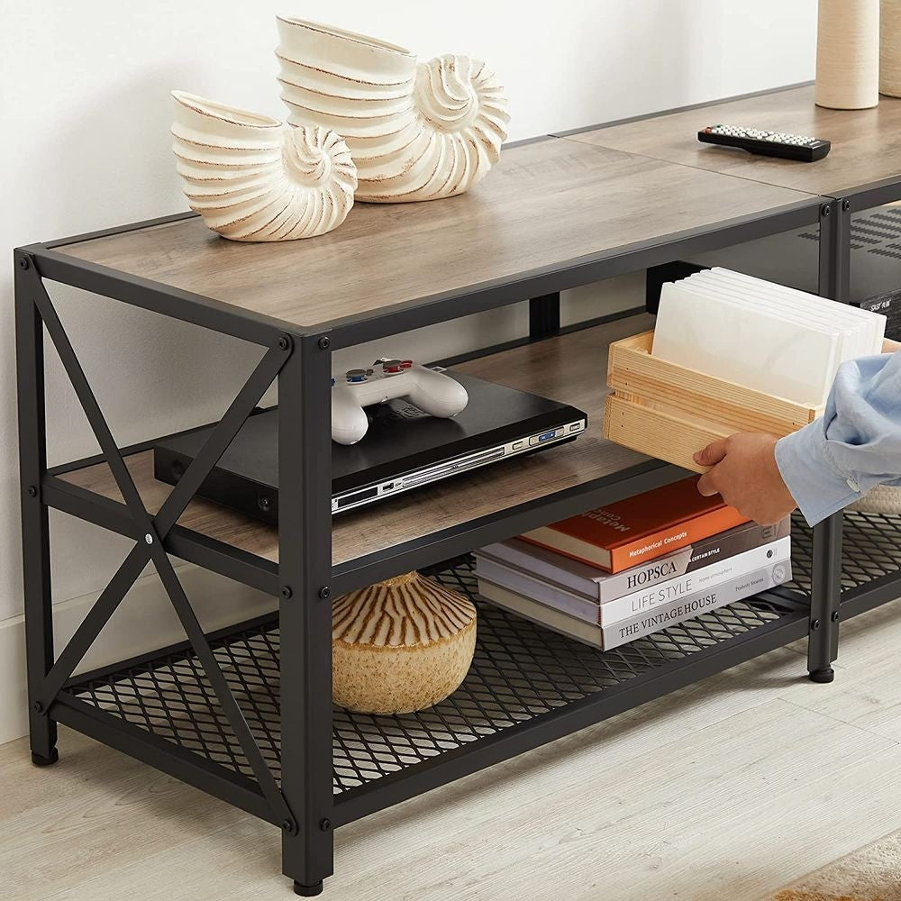 Songmics 70 in 3-Tier-Industrie-Greige / Black-TV-Stand