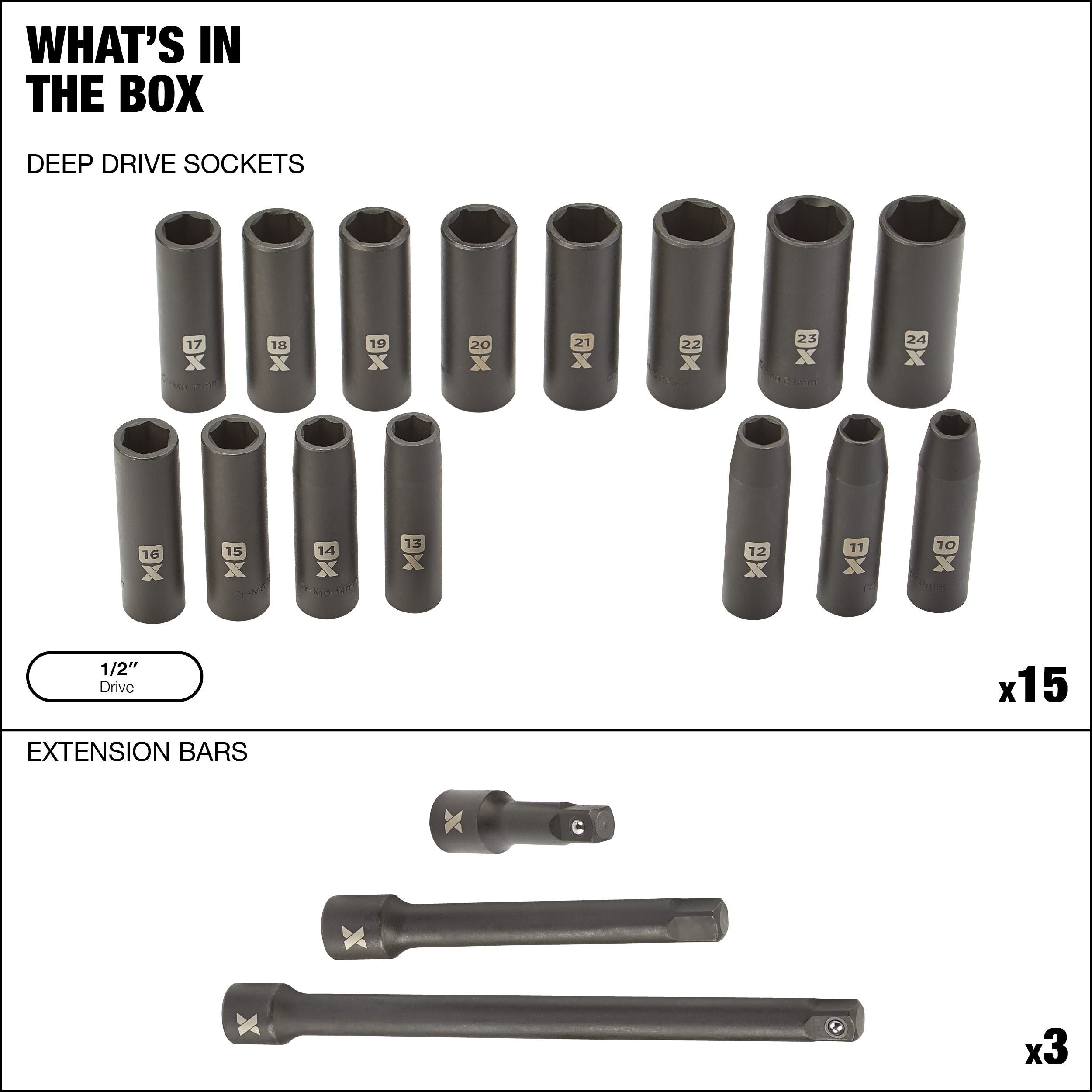 MAXIMUM 1/2-in-Laufwerk Profi-Steckdosen-Set, 18-pc, metrisch