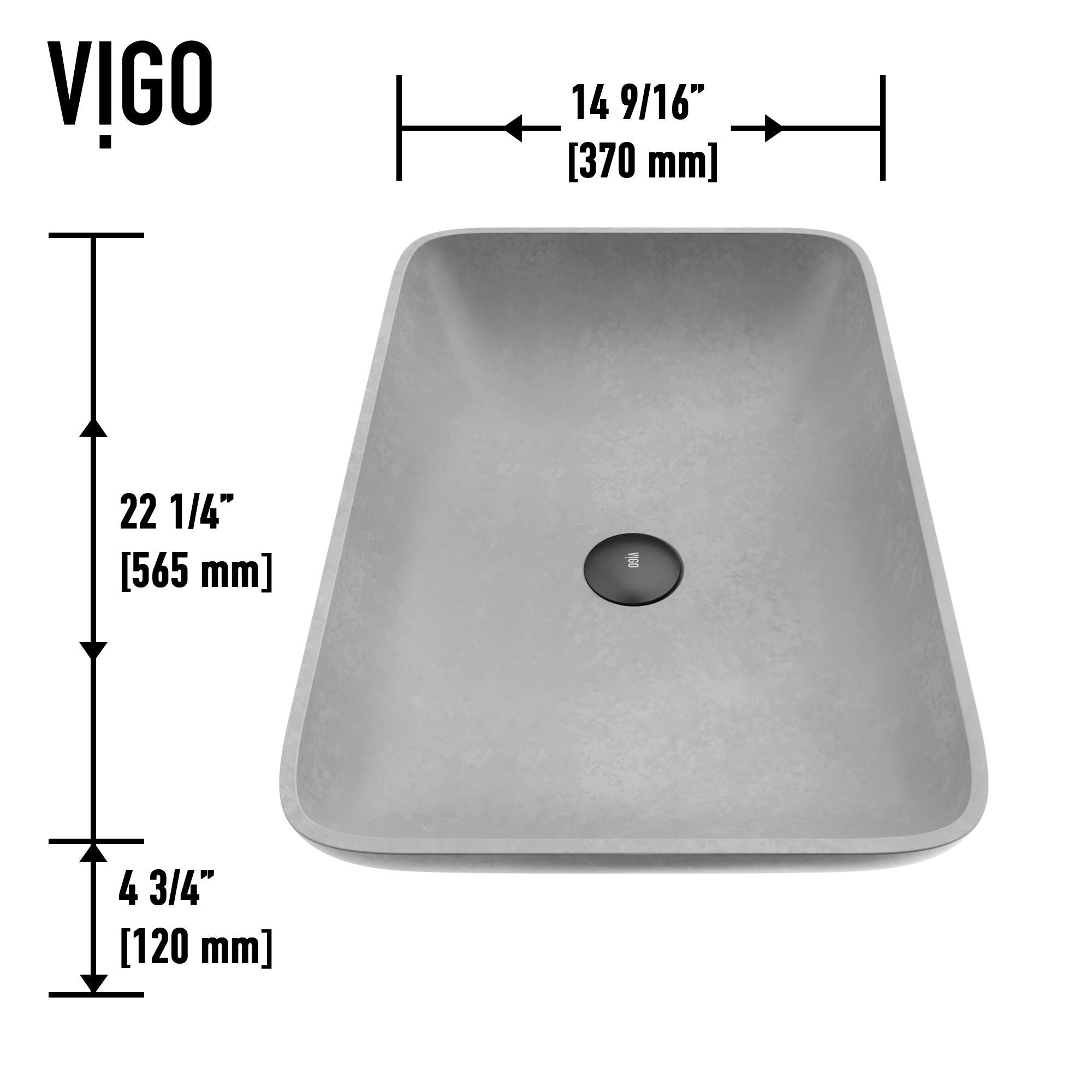 VIGO lorca gotische Conkretstein 22x15 in tiefgrau Badezimmer Spüle / Becken mit rechteckigem Gefäß