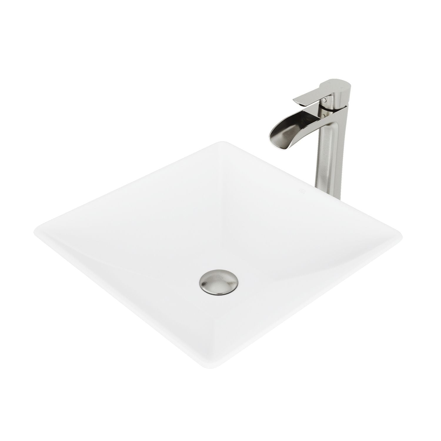 VIGO Hibiskus mattsteinweißes Badezimmerspüle/-becken mit Niko-Wasserhahn und quadratischem Verbundgefäß