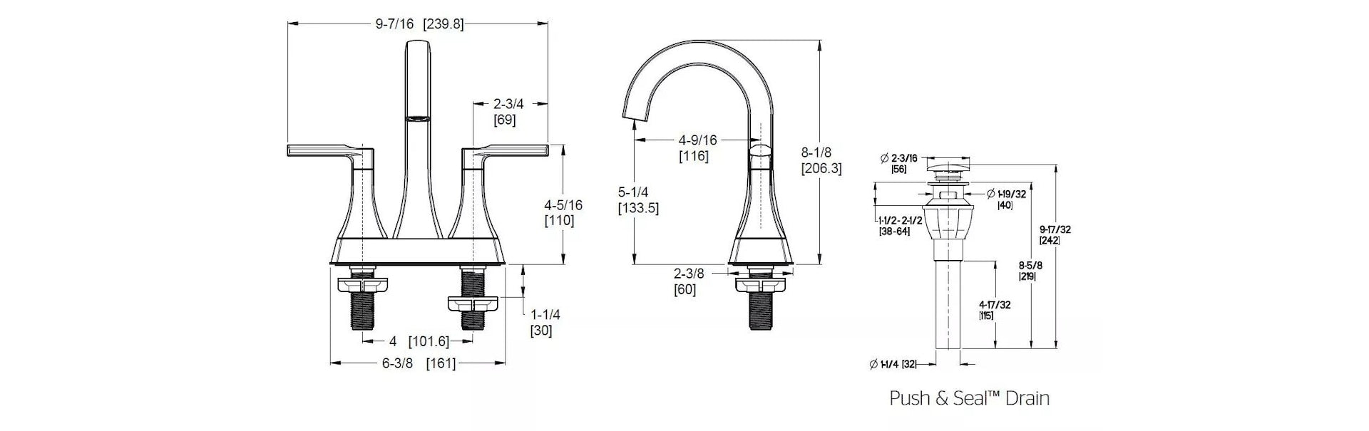 Pfister Vaneri 4-in-Centerset-Bad Wasserhahn, mattschwarz