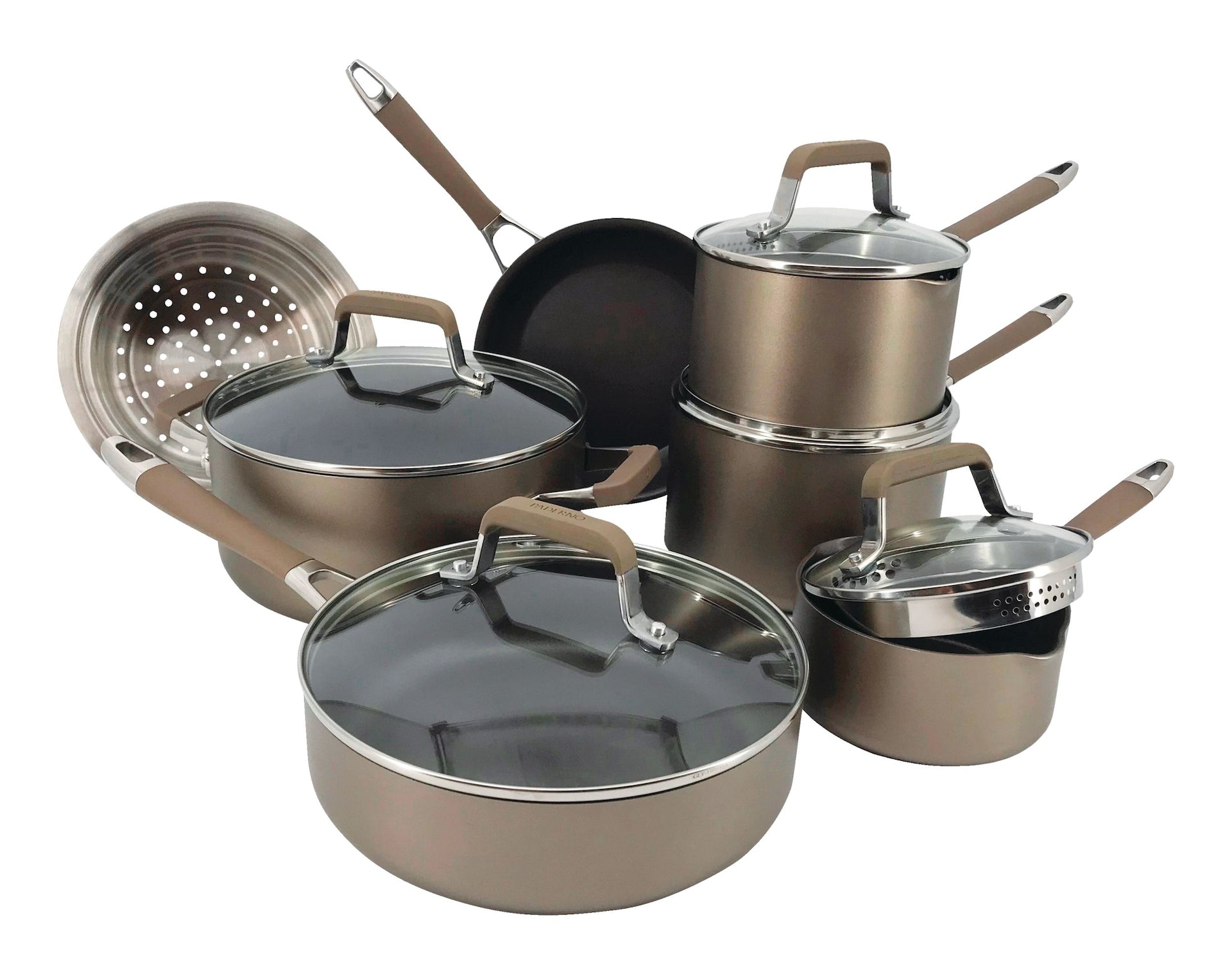 PADERNO Klassisches Kochgeschirrset, Antihaft, pfoafrei, Ofensicher, Champagnerbronze, 12-pc