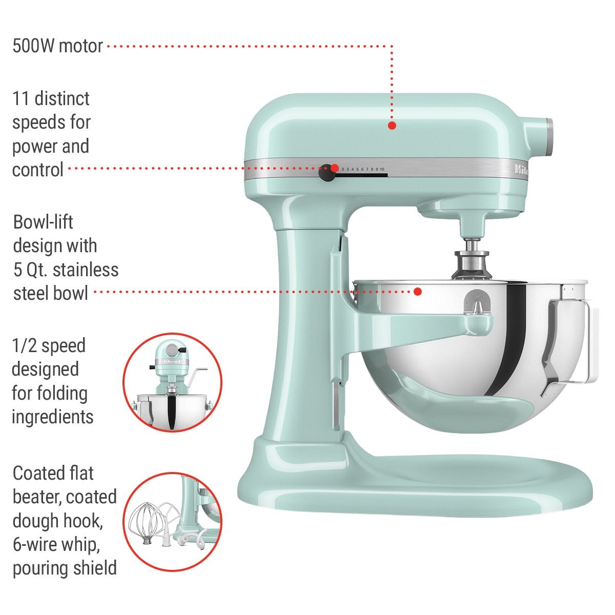 KitchenAid 5.5 Quart Bowl-Lift-Ständermischer, 11-Gang-Profi-Mischer, Eisblau