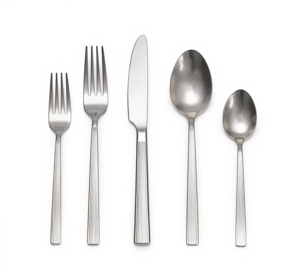 PADERNO Pinette raffinierter Rib Mirror Finish Edelstahl-Flatware-Set, serviert 12, 60-pc