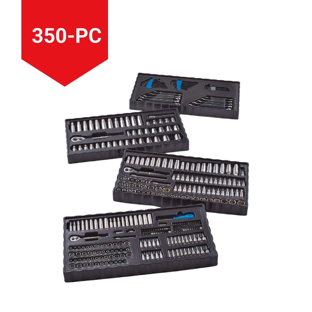 Mastercraft Steckdose, 350-pc, SAE / metrisch, CRV, Nickel-Chrom-plattierung